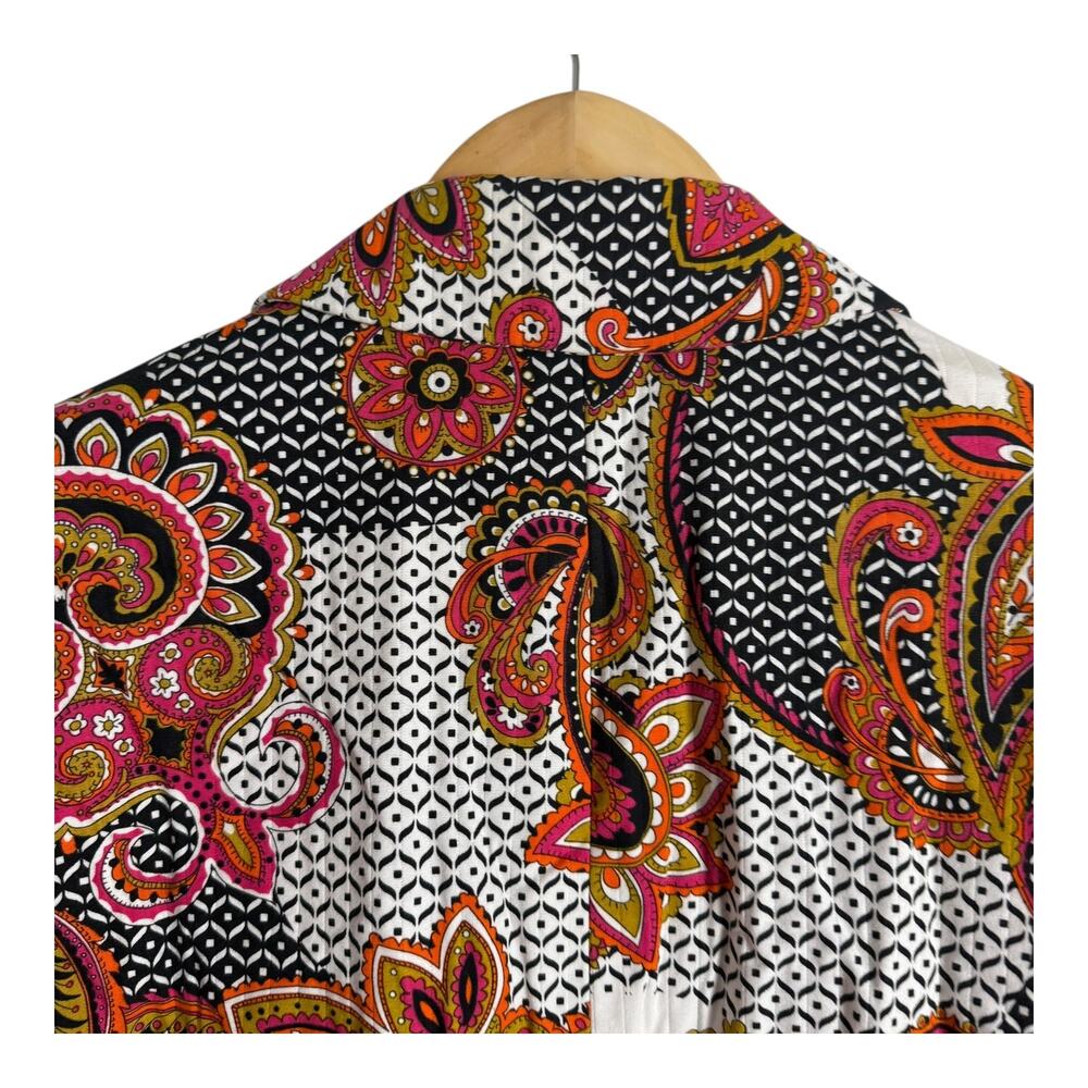 Chico’s Black White Orange Paisley Print Button Front Blazer Jacket Size 12 - Picture 5 of 8